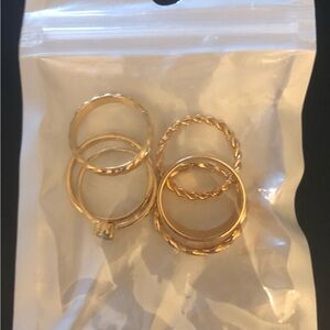 Gold-Tone Ring Set - Six Stackable Rings - Brand New In Pouch